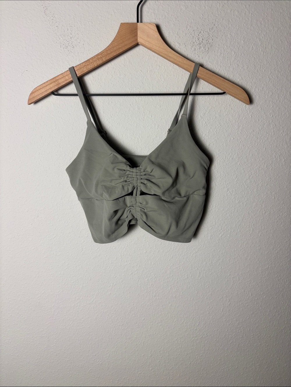 Athleta Olive Green Ruched Front Sports Bra